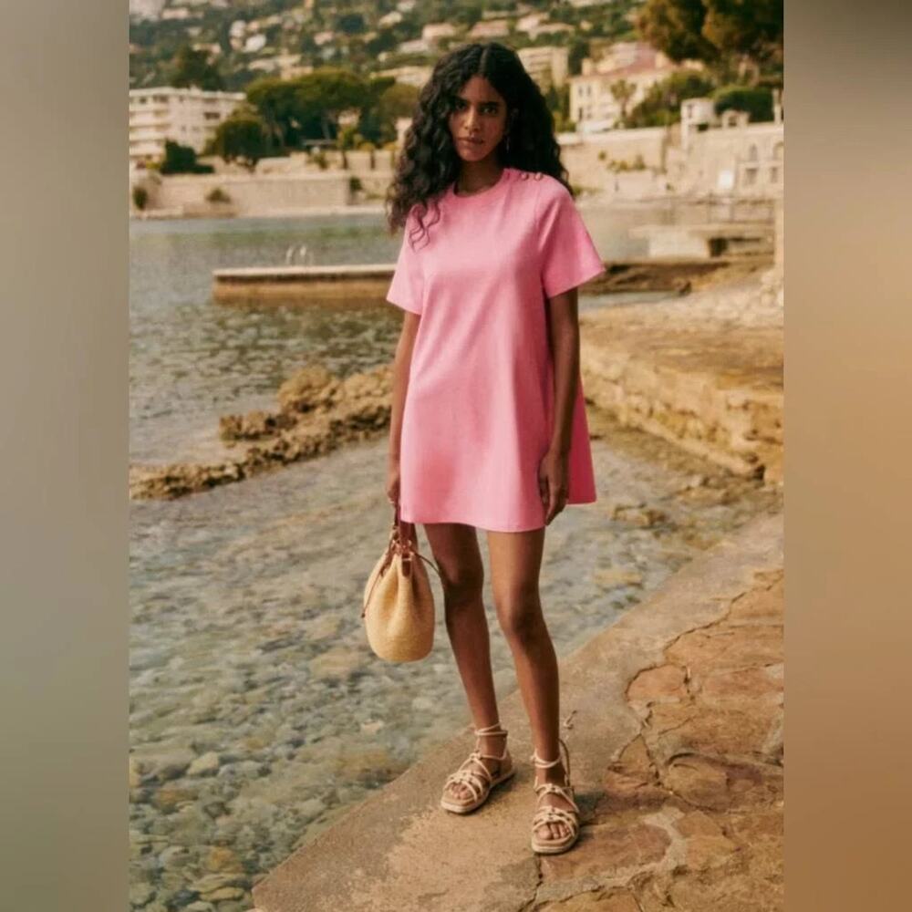 NWOT Sézane Selena Bubblegum Pink T-Shirt Mini Dress Size Small